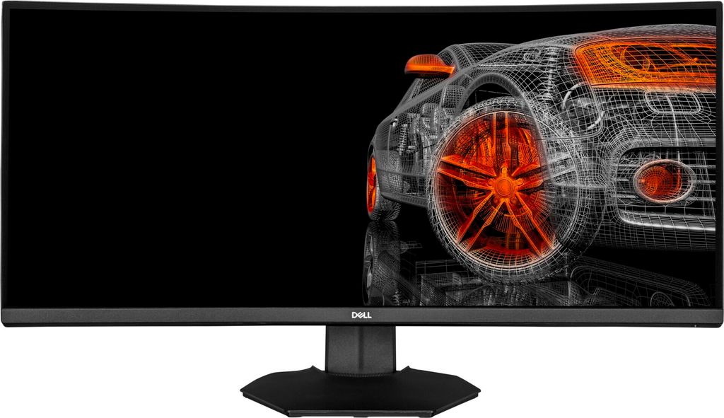 A computer monitor displaying a wireframe rendering of a car.