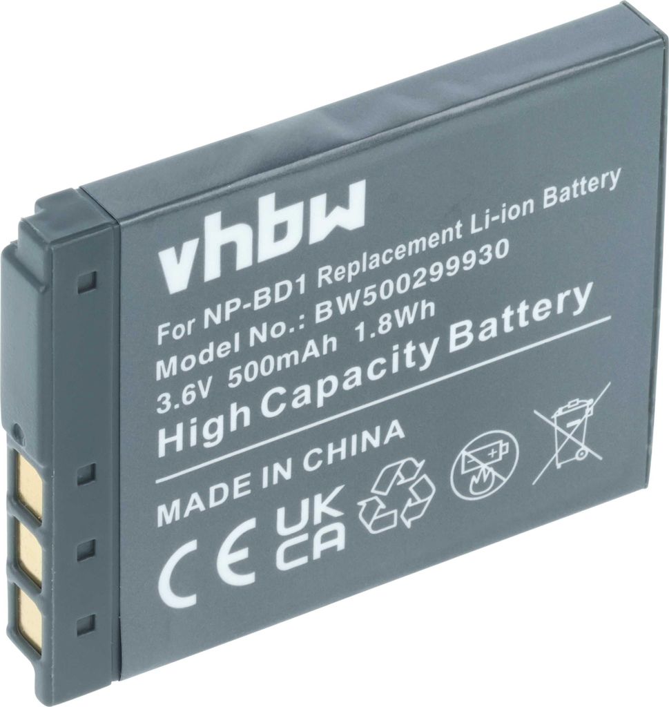 vhbw Akku kompatibel mit Sony Cybershot DSC-TX1, DSC-T900 Kamera (500 mAh, 3,6 V, Li-Ion)