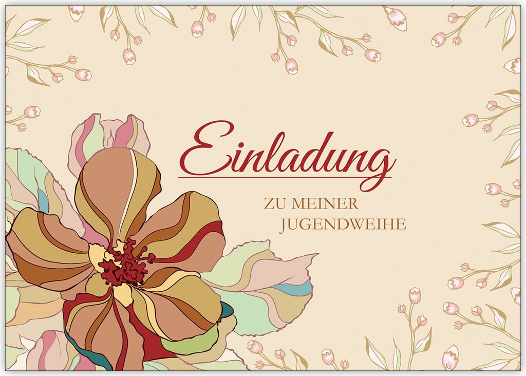 4x Elegante Einladung zur Jugendweihe mit Blüten: Zur Jugendweihe die besten Glückwünsche.