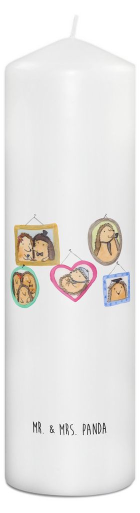 Mr. & Mrs. Panda Kerze Igel Familie 29 x 8 cm XL - Weiß - Geschenk, Bilder, Muttertag, Wachskerze, Mama, Liebe, Erinnerungslicht, Bedruckte, Stump...