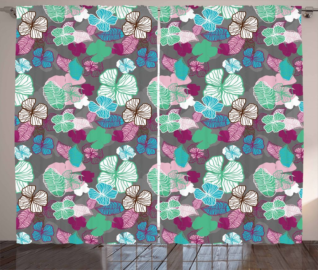 ABAKUHAUS Exotisch Rustikaler Gardine, Hawaiian Blossom Plants, Schlafzimmer Kräuselband Vorhang mit Schlaufen und Haken, 280 x 245 cm, Mehrfarbig