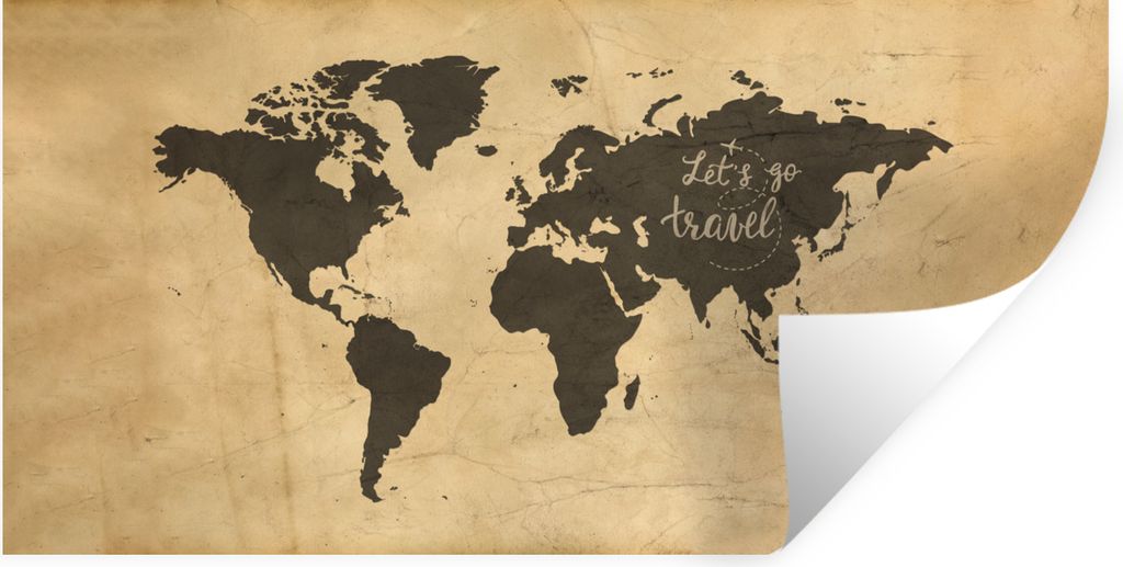 MuchoWow Wandtattoo Wandsticker Wandaufkleber Weltkarte - Sprichwörter - Schwarz 80x40 cm Selbstklebend und Repositionierbar - Aufkleber