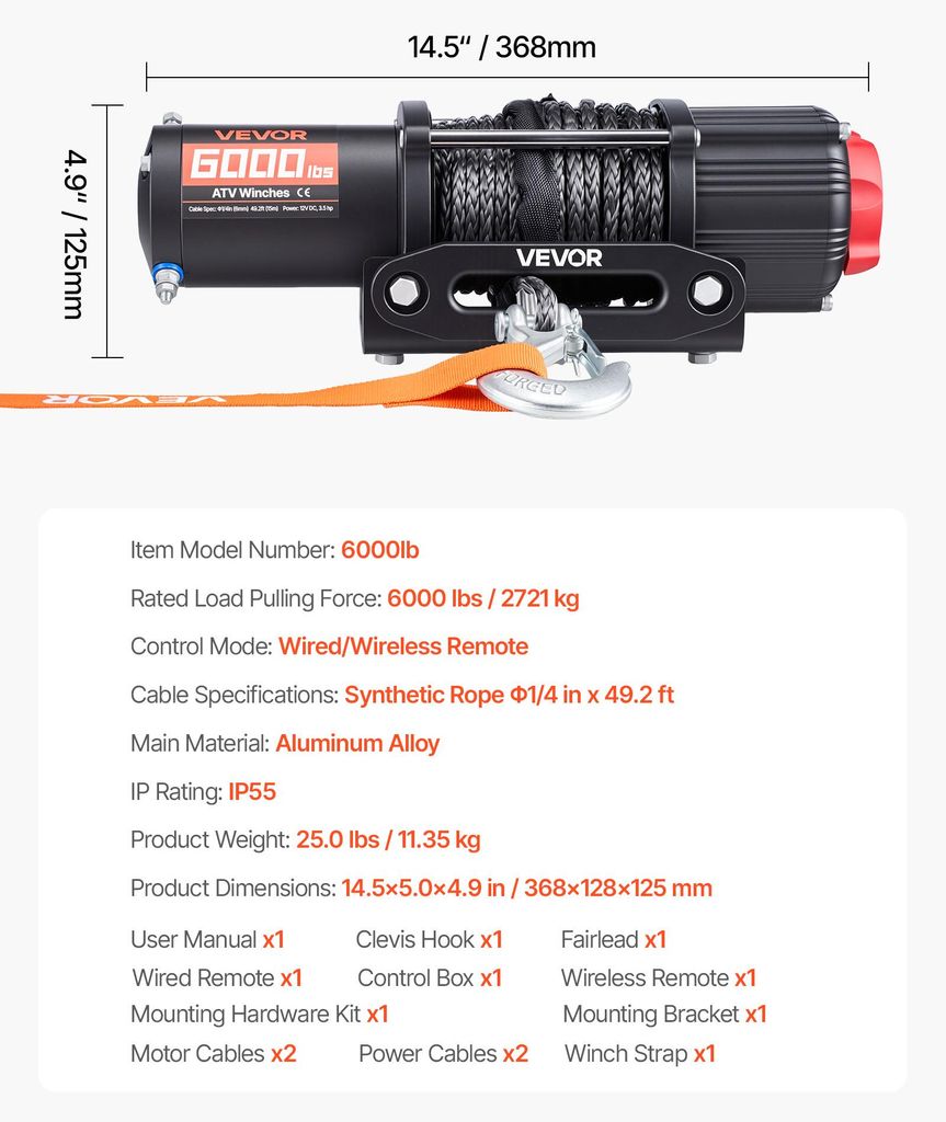 VEVOR Elektrische Seilwinde 2041 Kg – 12V, 3,5 PS Produktbild-Vorschau 4