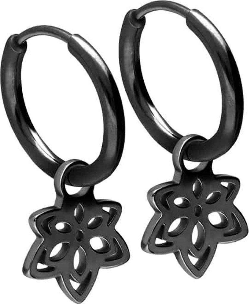 Chirurgenstahl Ohrclicker Creolen BLÜTE Schwarz Innendurchmesser: 10mm + Designstärke: 1,6mm