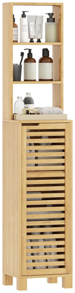 HOMCOM Badezimmerschrank schmal, Hochschrank Toilettenschrank mit Regalen Natur