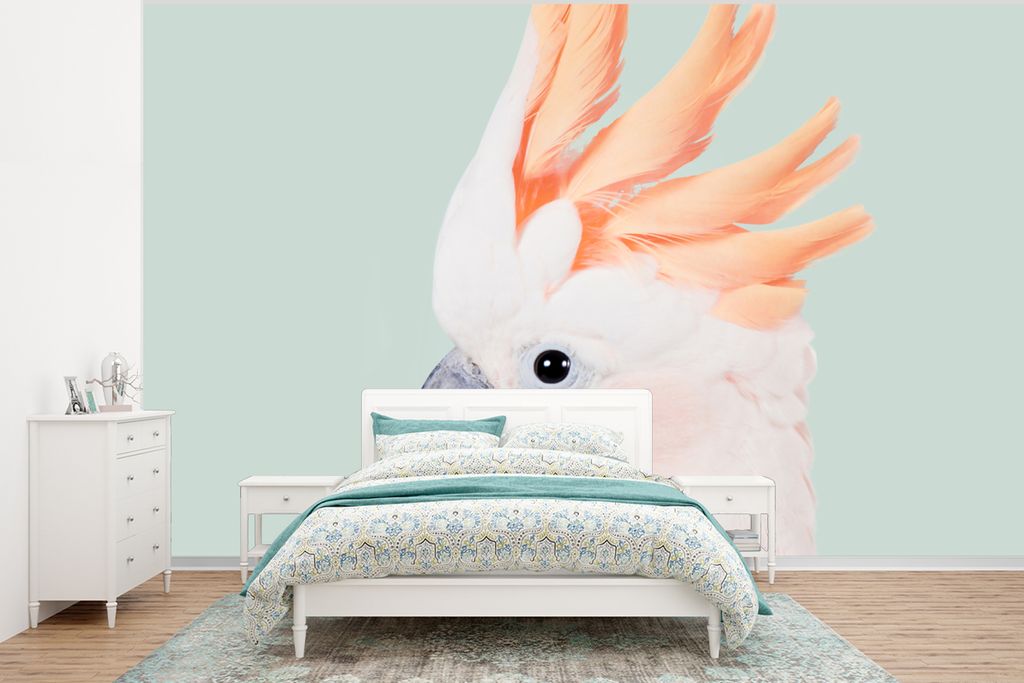 MuchoWow Fototapete für Wohnzimmer oder Schlafzimmer Wandtapete Vinyl Motivtapete Kakadu - Tiere - Natur - Weiß - 320x240 cm - Tapeten