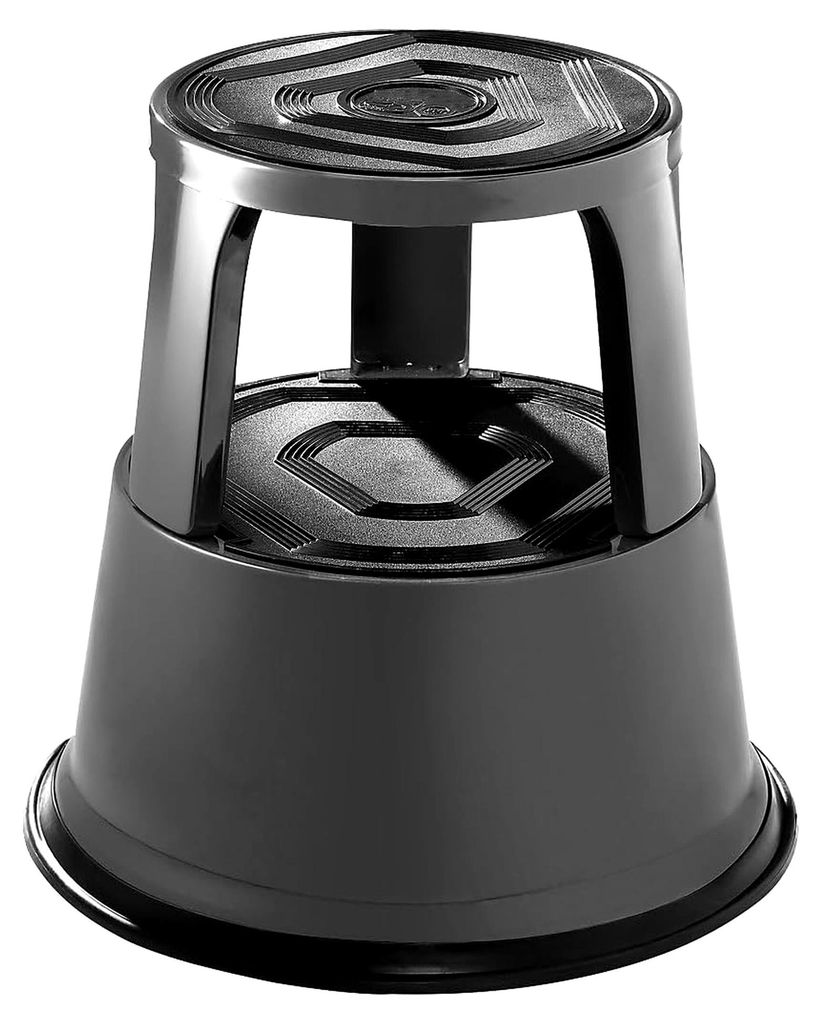 Rollhocker aus robustem Stahlblech | Höhe belastet 420 mm | DREI Gleitrollen | schwarz