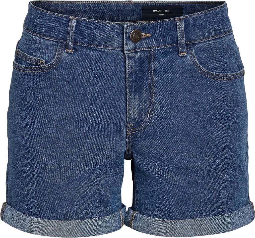 NOISY MAY Mid Waist Jeansshorts Slim Fit Denim Reißverschluss Umschlag Größe: L