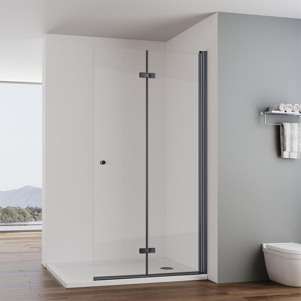 IMPTS Walk-in Duschwand für Dusche 120 x 185cm Duschabtrennung Falttür Duschkabine Schwarz Duschtrennwand 6mm ESG GLAS Duschtür Drehbar & Faltbar