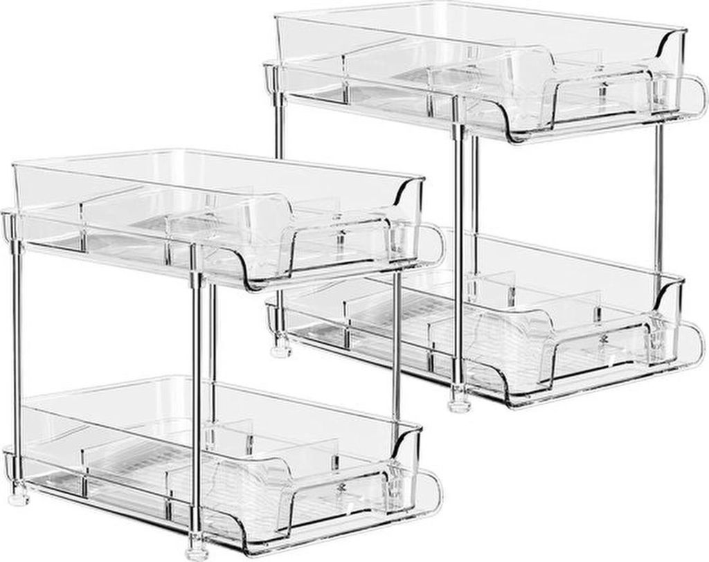 Unyqoos ausziehbarer Küchenorganizer mit transparenter Schublade und flexiblen Aufbewahrungsmöglichkeiten für Unterschränke