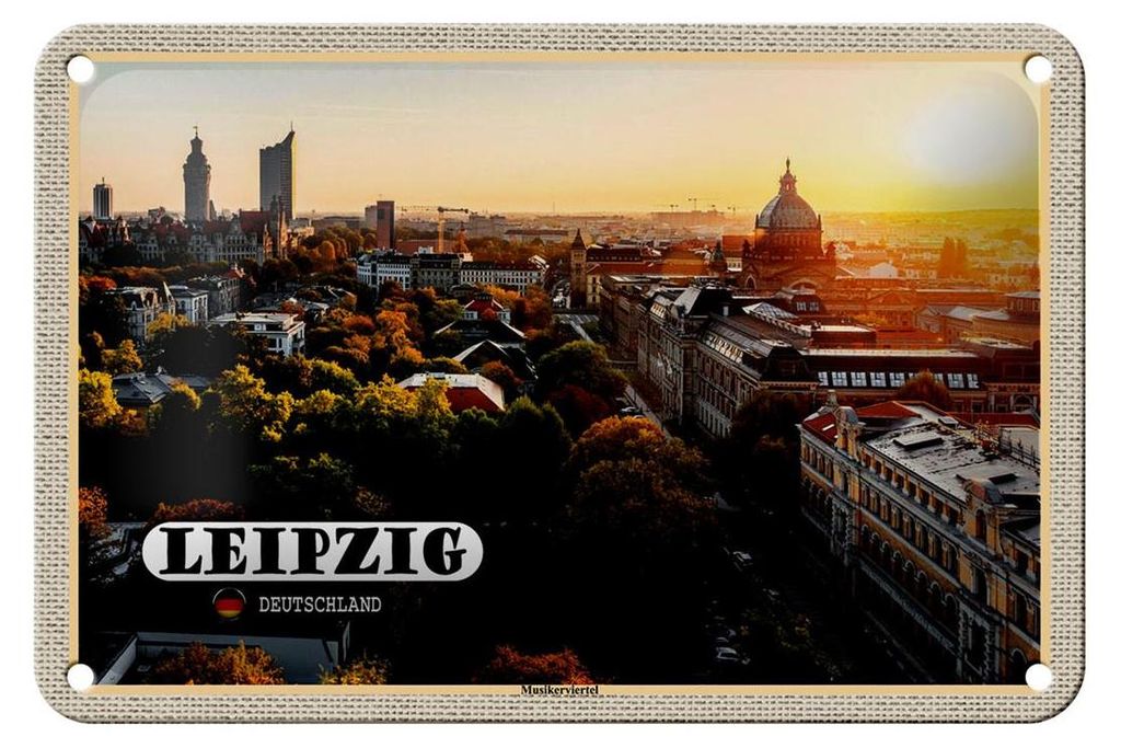 Blechschild Städte Leipzig Blick auf Möcken Natur 18x12cm Dekoration