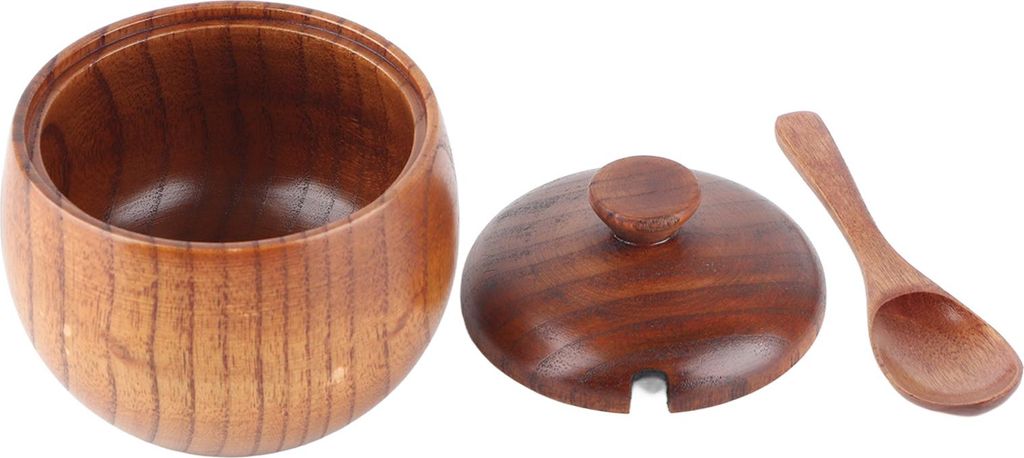 1 Stück Gewürzglas/Zuckerdose aus Massivholz mit Löffel und Deckel für die Küche