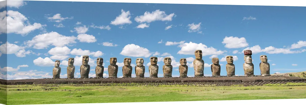 Déco salon voyage : Tableau Moai Chili sur toile format 120x40 cm