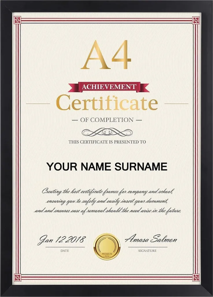 Cornice per Certificati A4 Nera 21x29,7 - Qualità Professionale