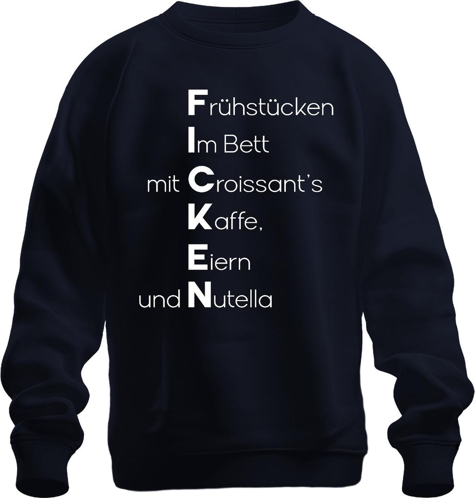 Frühstück im Bett mit Croissant Kaffee Schokocreme Lustig Spruch Uni Sweatshirt Pullover, Navy, 3XL