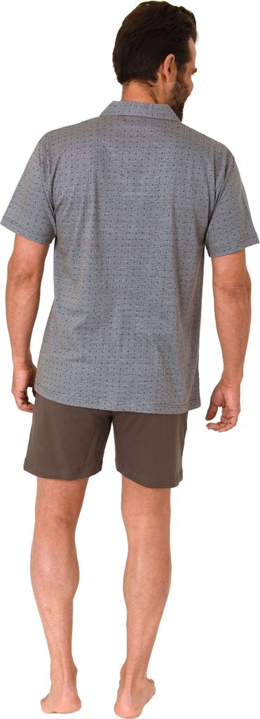 Normann Herren kurzarm Schlafanzug Shorty Pyjama zum durchknöpfen, auch in Übergrössen ; dunkelgrau , 54