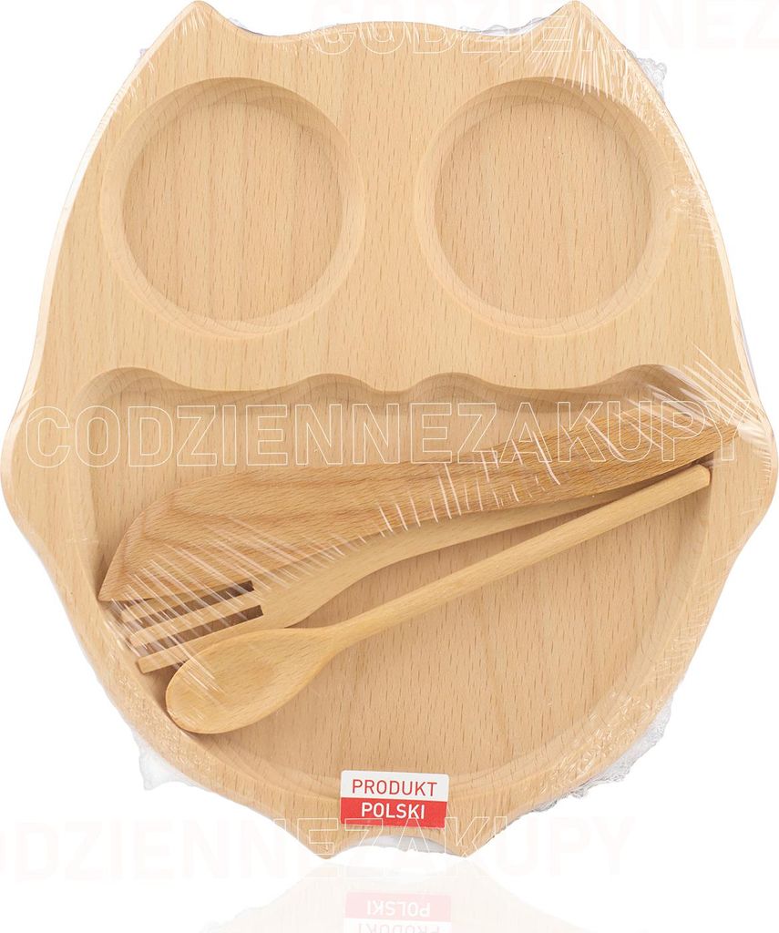 Holztablett mit Besteck - Eule