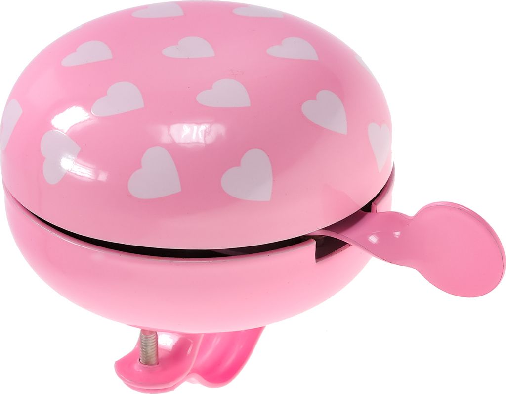 Fahrrad Retro Klingel Ding Dong Rosa mit weissen Herzen Produktbild 