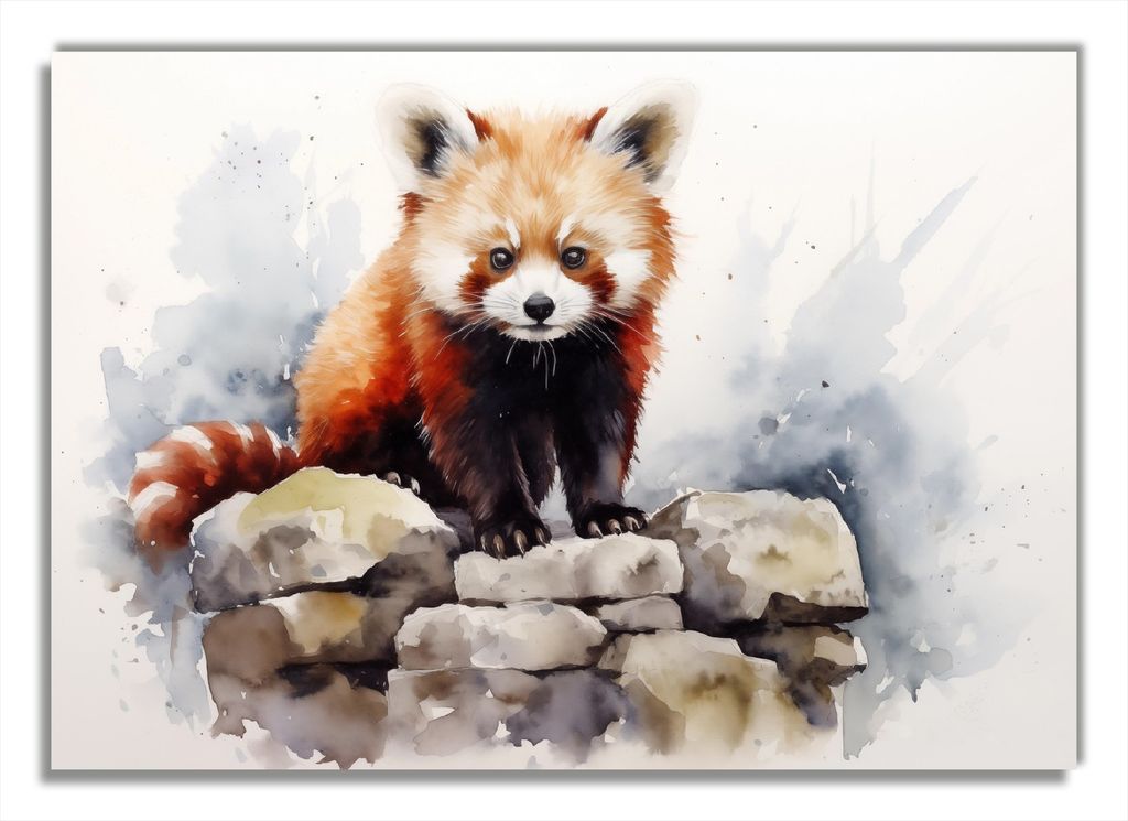 Wallario Poster - Neugieriger Rotpanda, Kunstdruck Größe: 70 x 100 cm