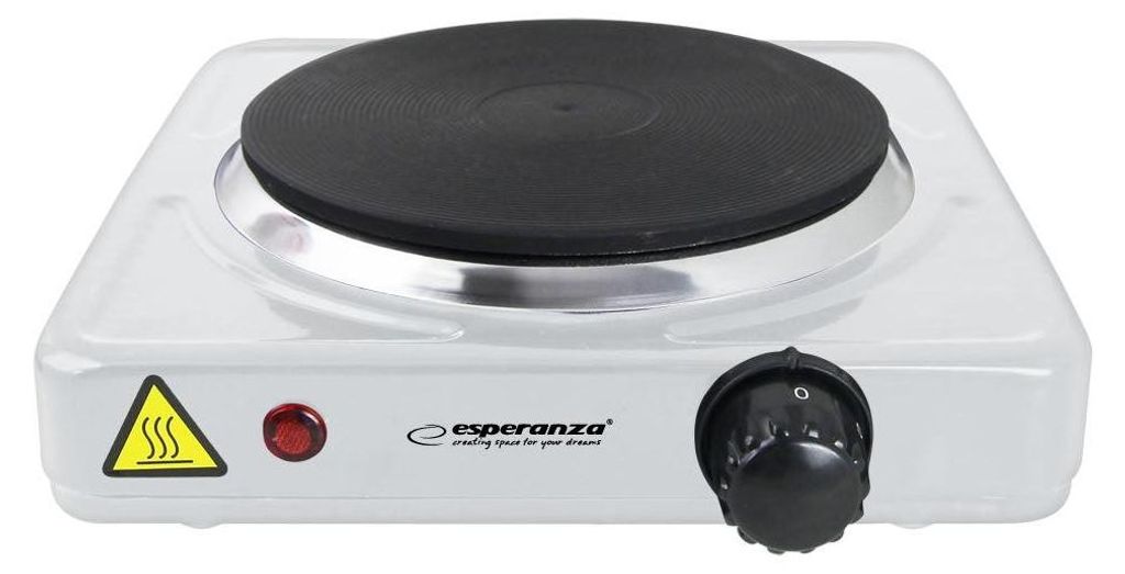 A studio shot of a white electric hot plate.