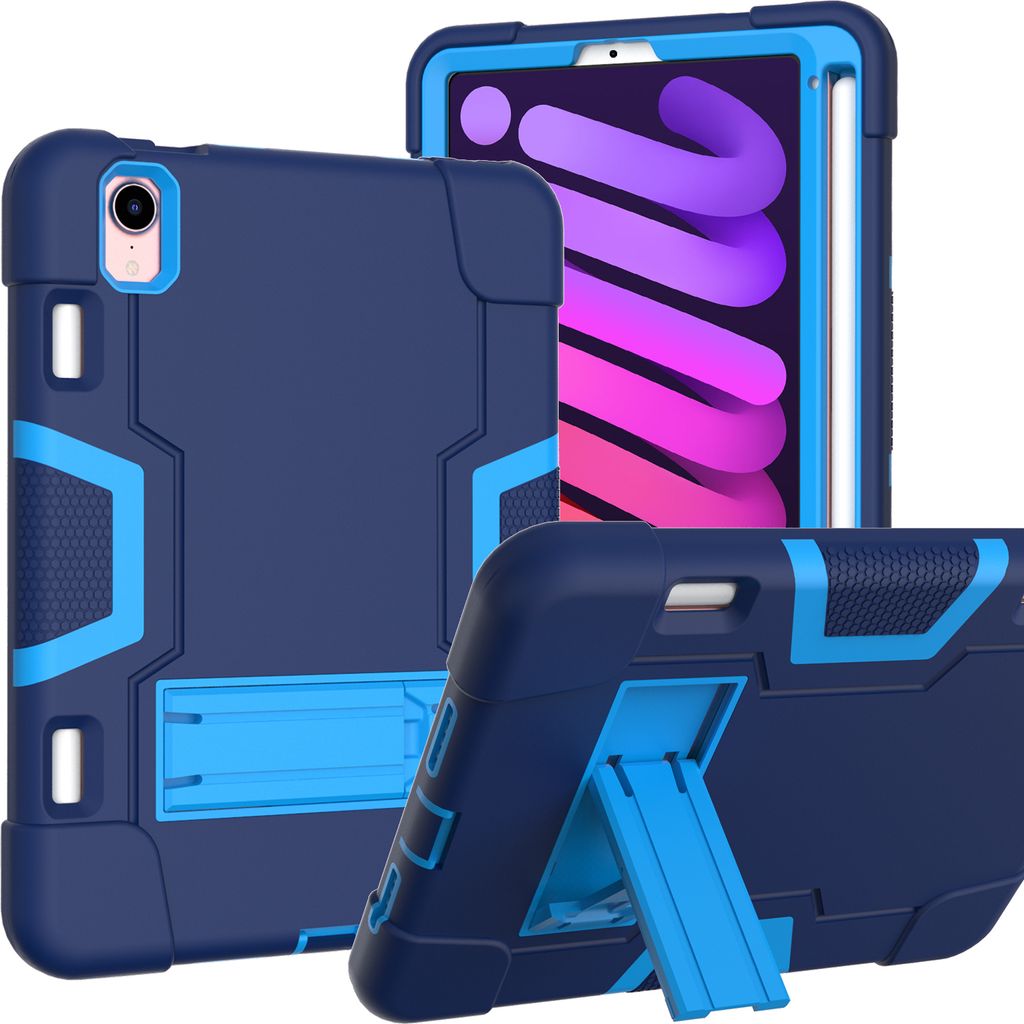 Hülle für iPad Mini 6th Gen 8,3 Zoll Hybrid Dreilagige Robust Stoßfest Schwerlast Schutzhülle mit Ständer Blau
