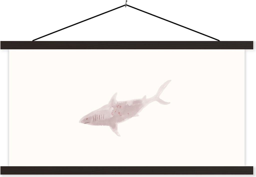 MuchoWow Textilposter Tiere - Hai - Meer - Aquarell 90x45 cm mit schwarzem Rahmen - Klemmleisten
