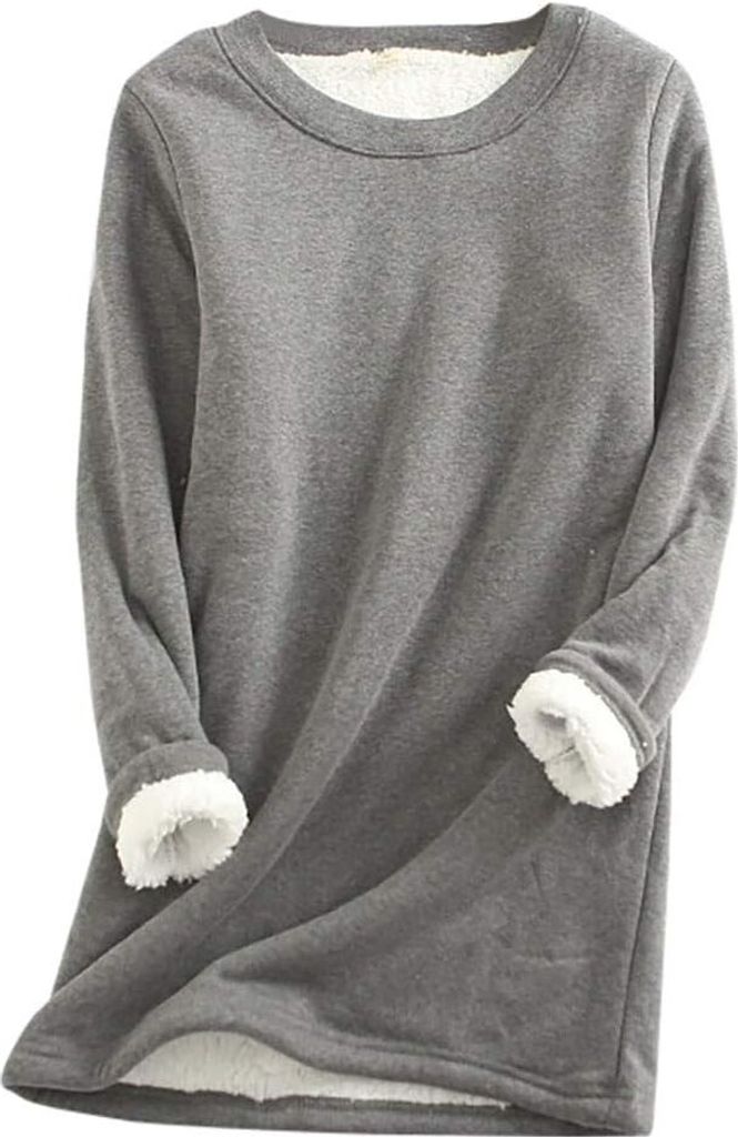 Damen-Fleece-Sweatshirts, Winter-gefütterter Pullover, Fleece-Wärmer-Tunika, langärmelig, Rundhals-Sweatshirts, Freizeit-Plüsch-verdicktes Lang...
