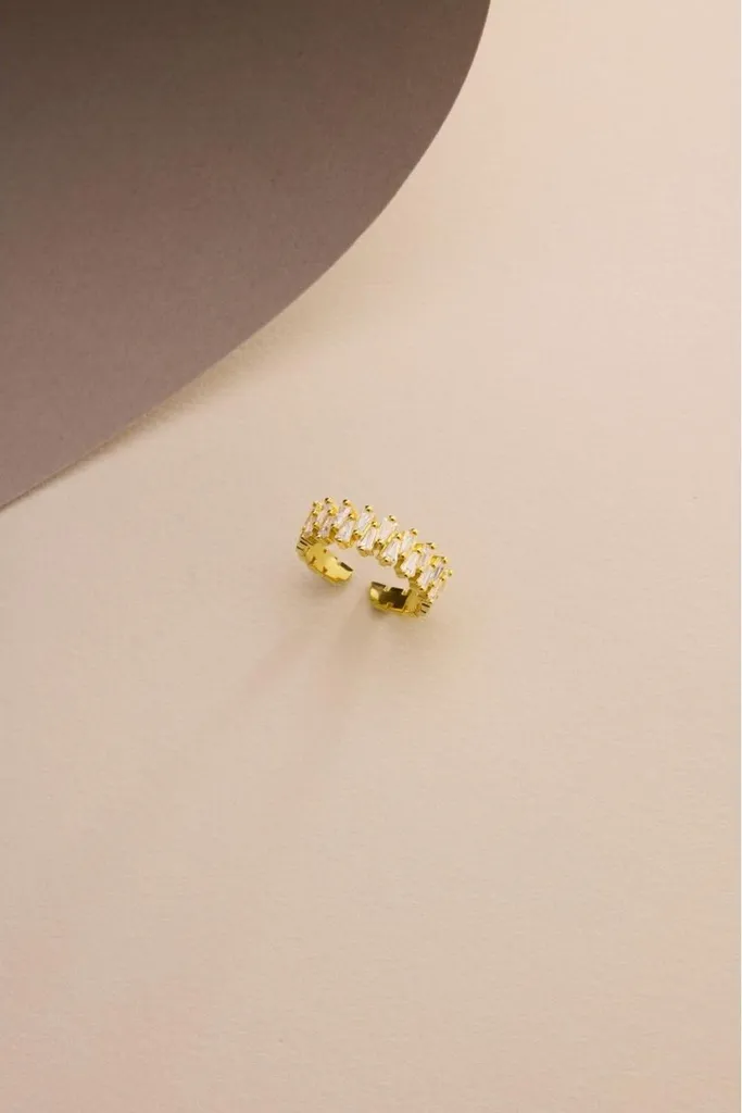 Bague anneau ajustable femme en argent 925 avec pierre baguette