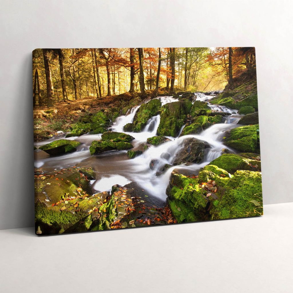 Ein Bach im Herbstwald – Leinwandbild Wandbild – 80x60 cm – Leinwandbilder – Wandbilder – Schlafzimmer – Flur