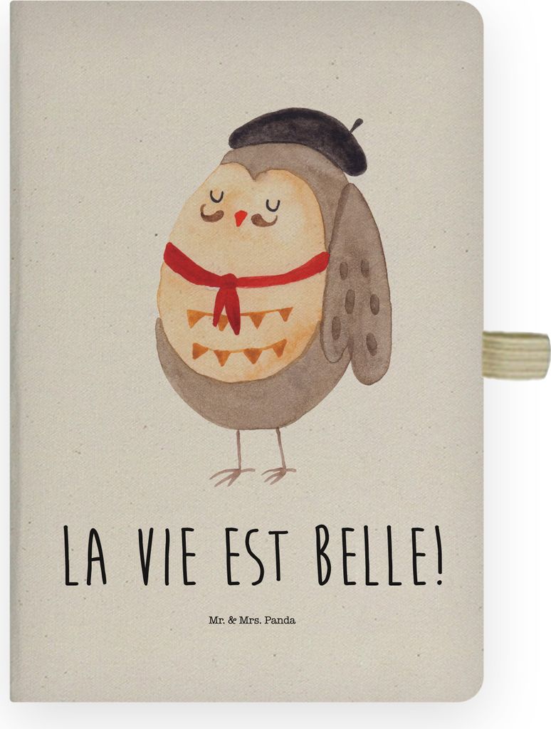 Mr. & Mrs. Panda Notizbuch kariert Eule Frankreich - Transparent - Geschenk, Tagebuch, Französisch, DIN A4, Journal, Kladde, La Vie Est Belle, Spruch
