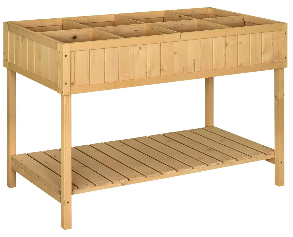 Potager sur Pieds avec Étagère et 8 Zones de Culture en Bois Naturel