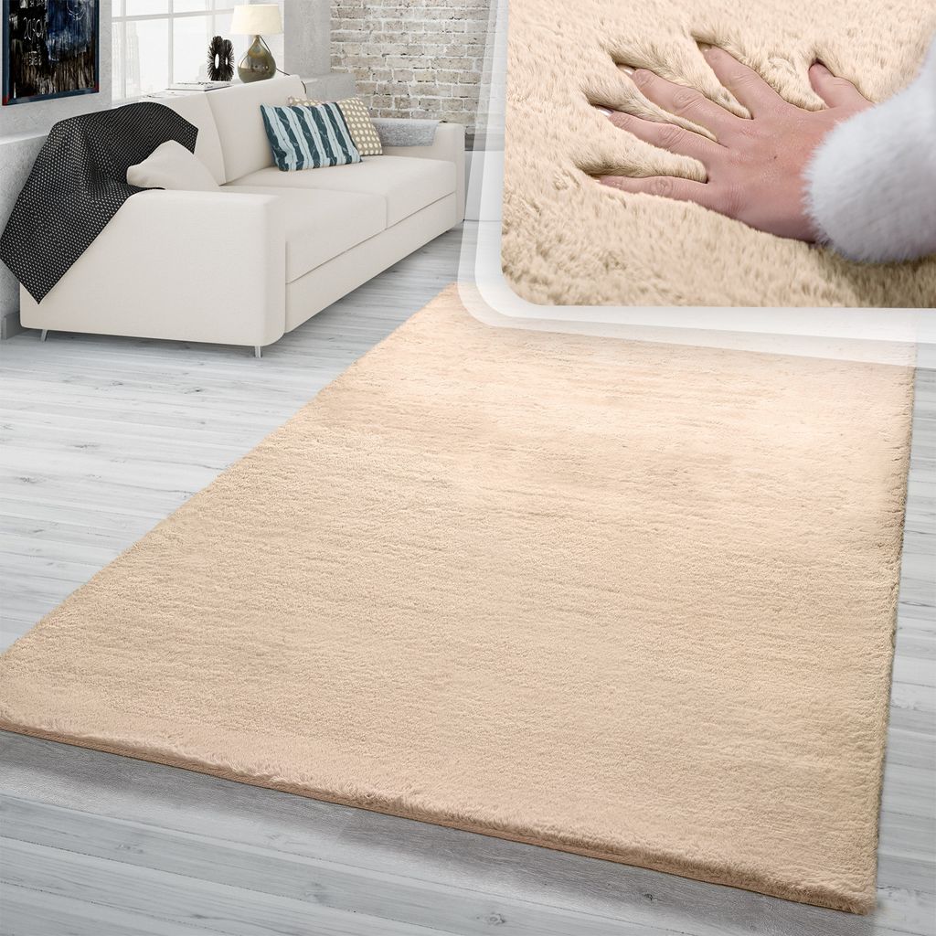 TT Home Hochflor Teppich Schlafzimmer Shaggy Kunstfell Flauschig Kaninchenfell Imitat Größe 200 cm Rund