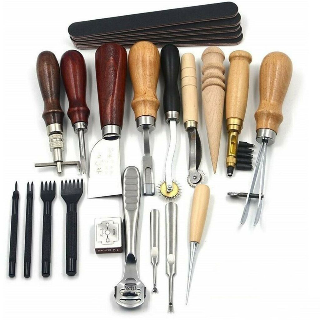 18 Stück Leder Handwerk Hand Nähte Näh Werkzeug Set DIY Kit Nähzeug Zubehör Tool 
