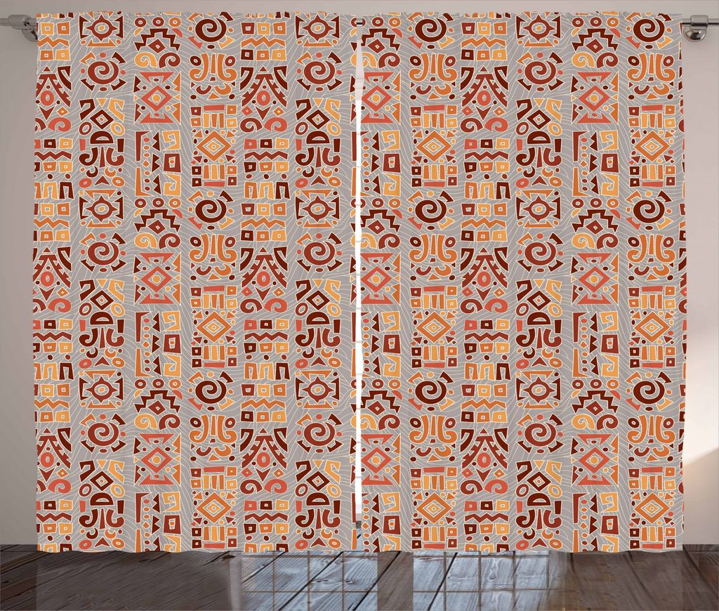 ABAKUHAUS Stammes Rustikaler Gardine, Gekritzel, Schlafzimmer Kräuselband Vorhang mit Schlaufen und Haken, 280 x 245 cm, Mehrfarbig