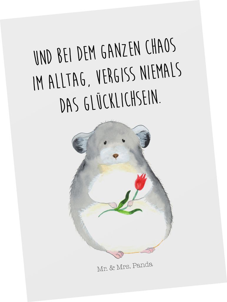Mr. & Mrs. Panda Postkarte Chinchilla Blume - Weiß - Geschenk, Chinchillas, Postkarten, Ansichtskarte, Büro, Ansichtskarten, Grußkarte, Liebesku...