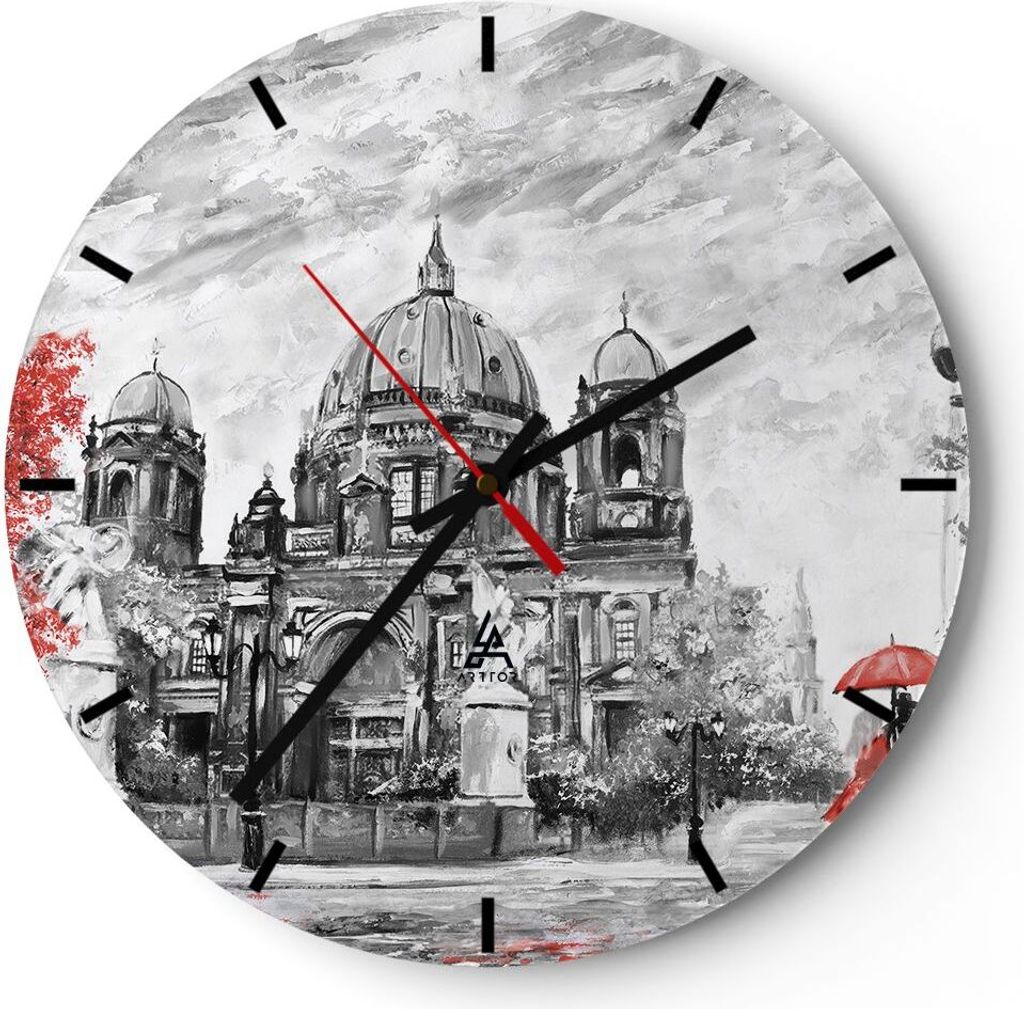 Wanduhr - Rund - Glasuhr - Dom Berlin Liebespaar - 40x40cm - Schleichendes Uhrwerk - Lautlos - zum Aufhängen bereit - Dekoration Modern - Wanddeko...