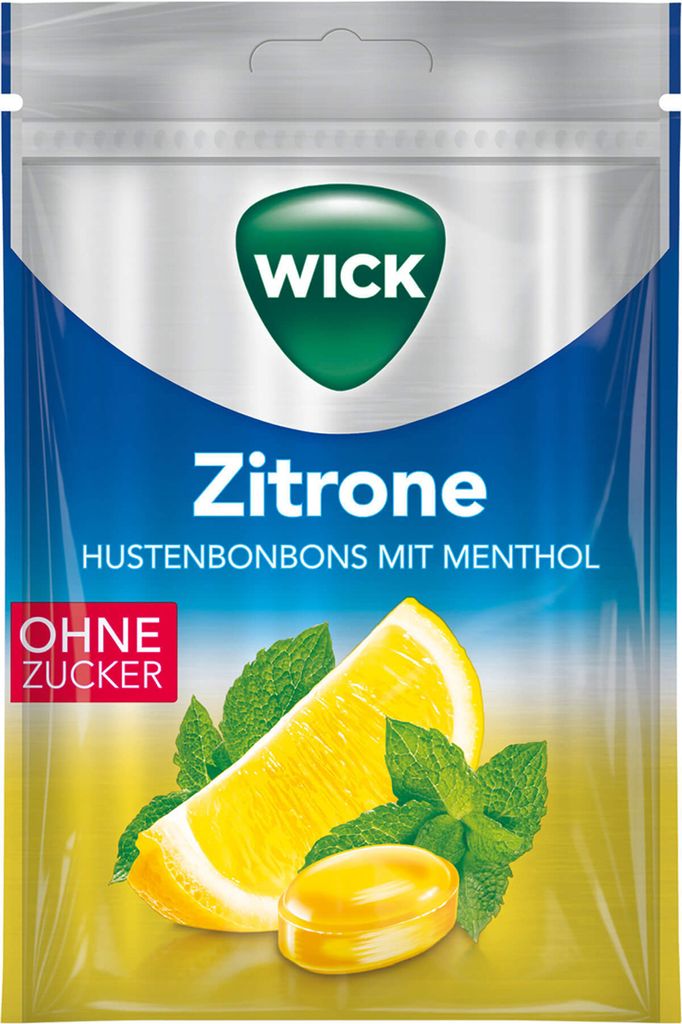 WICK Zitrone zuckerfreie Halsbonbons mit natürlichem Produktbild 1