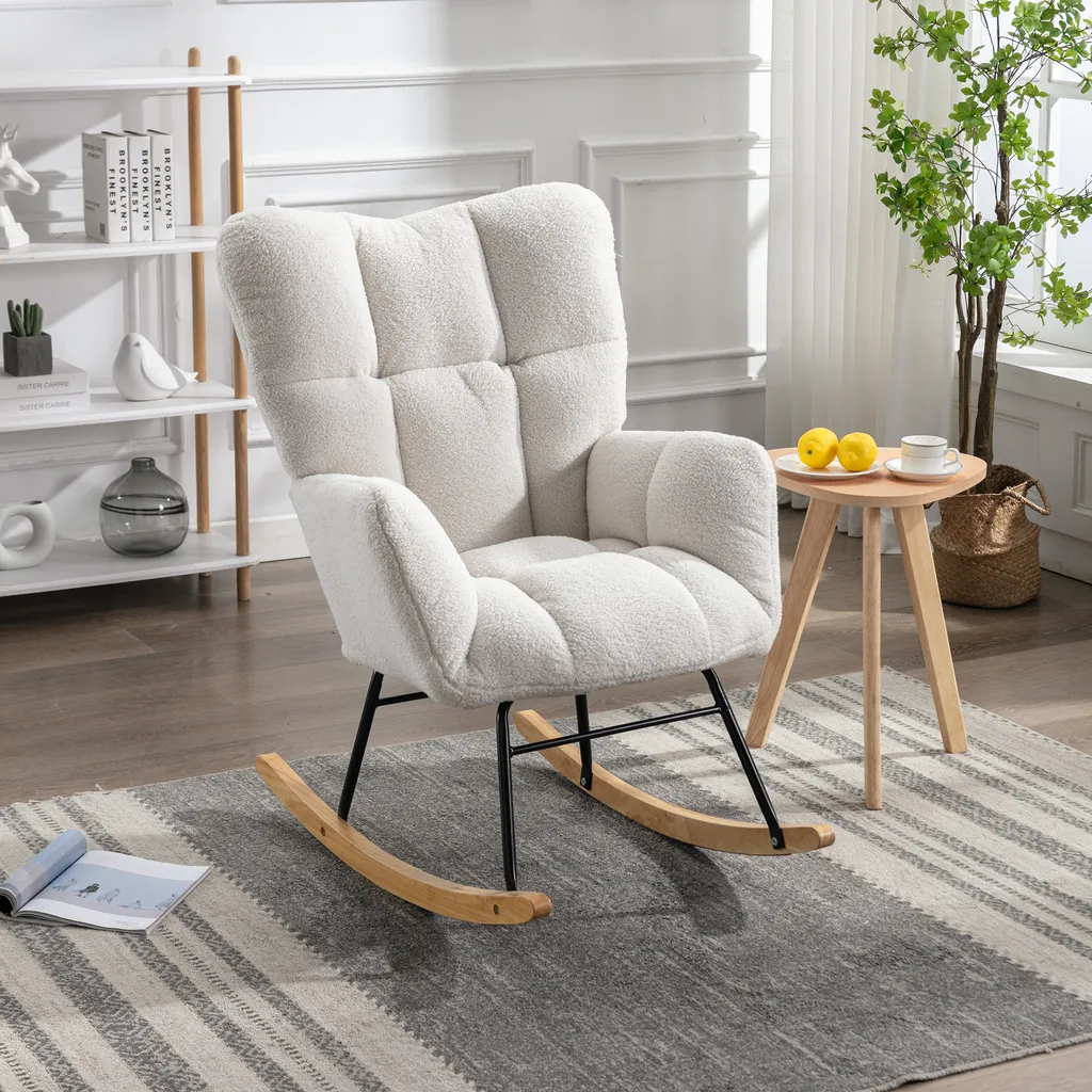 Fauteuil à bascule Teddy blanc moderne Sweiko pour salon et chambre
