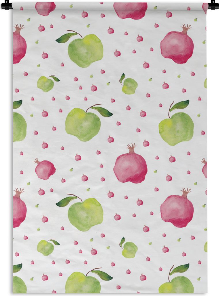 MuchoWow Wandteppich Wandbehang Apfel - Granatapfel - Aquarellfarbe - Design 60x90 cm Tapisserie Dekoration Wandtuch - Foto-Teppich - Abwaschbar