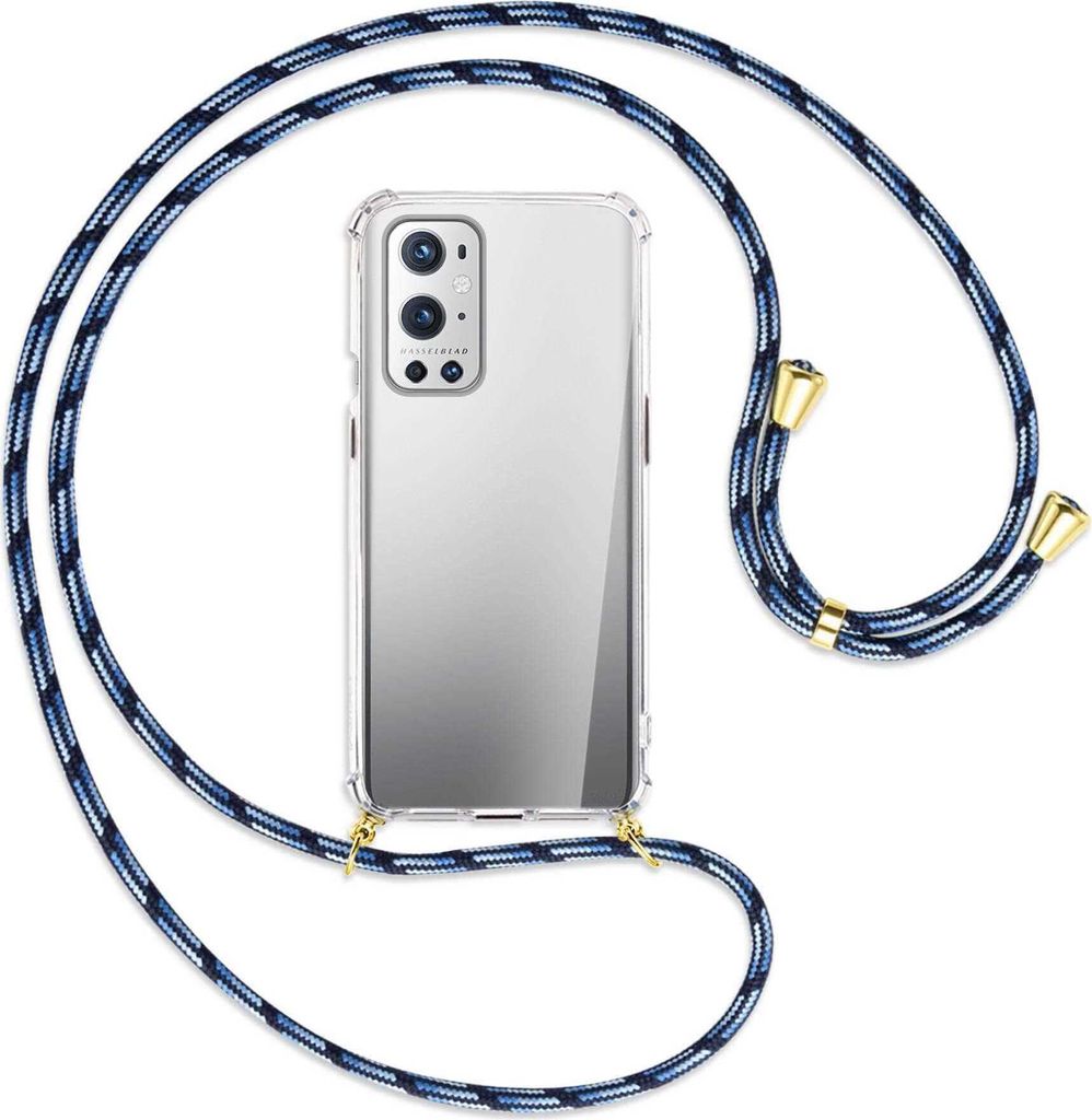 Handykette Backcover-Schutzhülle mit Band (Metall goldfarben) für OnePlus 9 - Blautöne