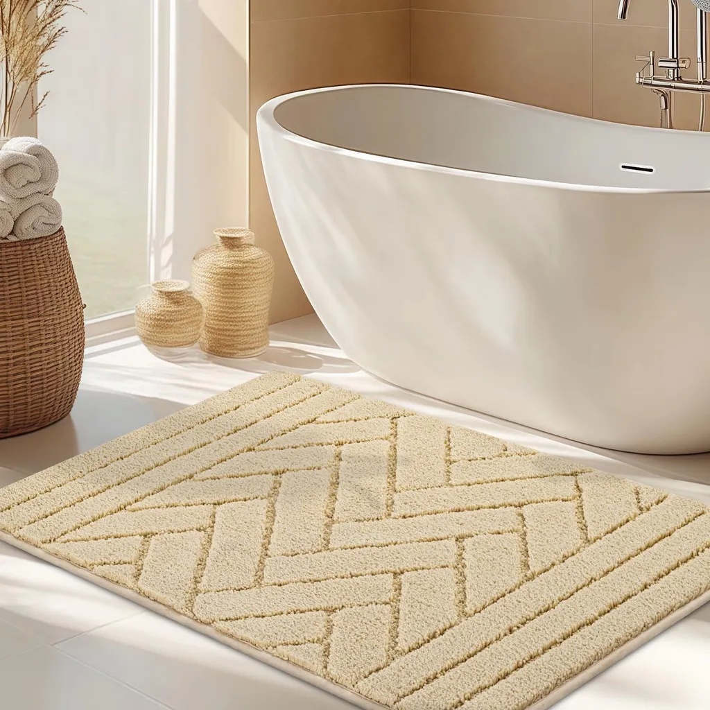 Tapis de bain antidérapant beige ultra absorbant et lavable 50x80cm