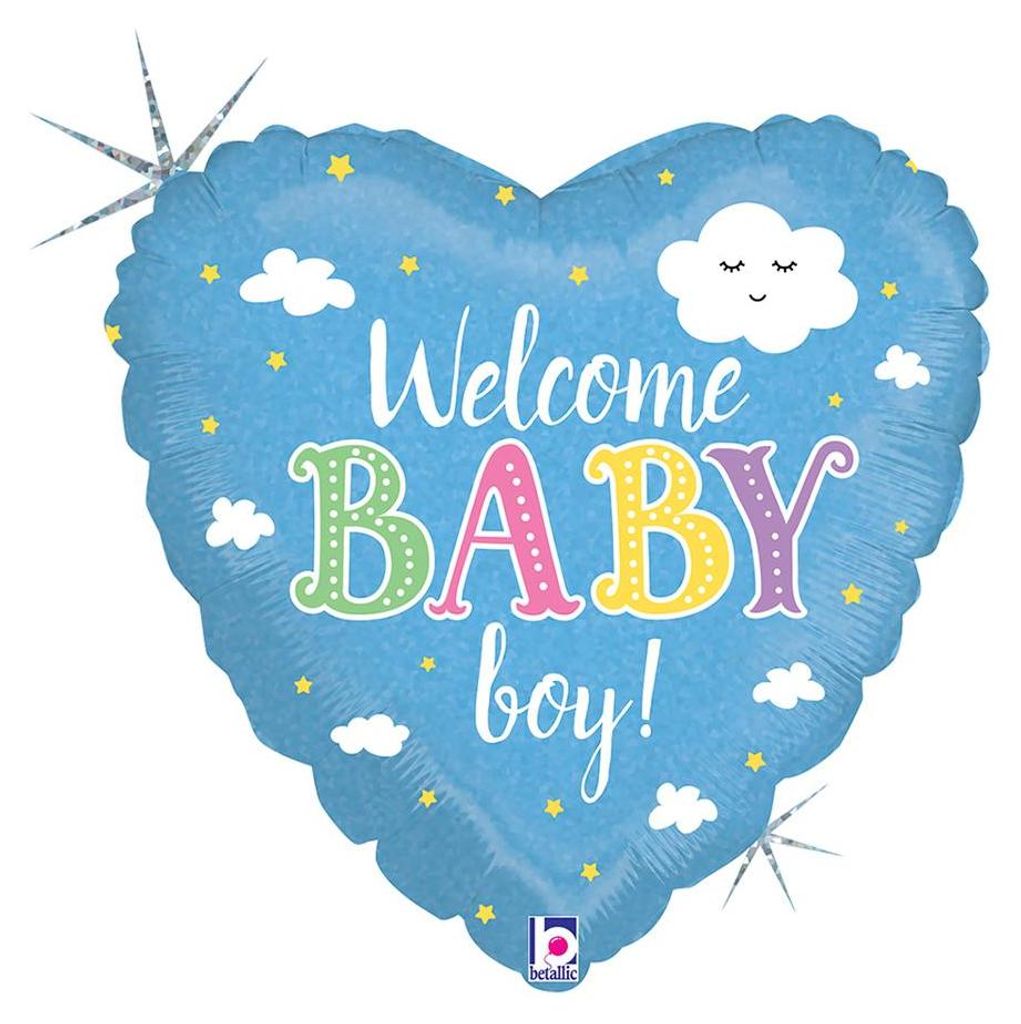 18"/Ø46cm Herz Folienballon "Welcome Baby Boy" Produktbild 