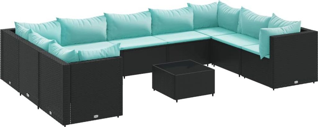 10-tlg. Garten-Lounge-Set mit Kissen Schwarz Poly Rattan