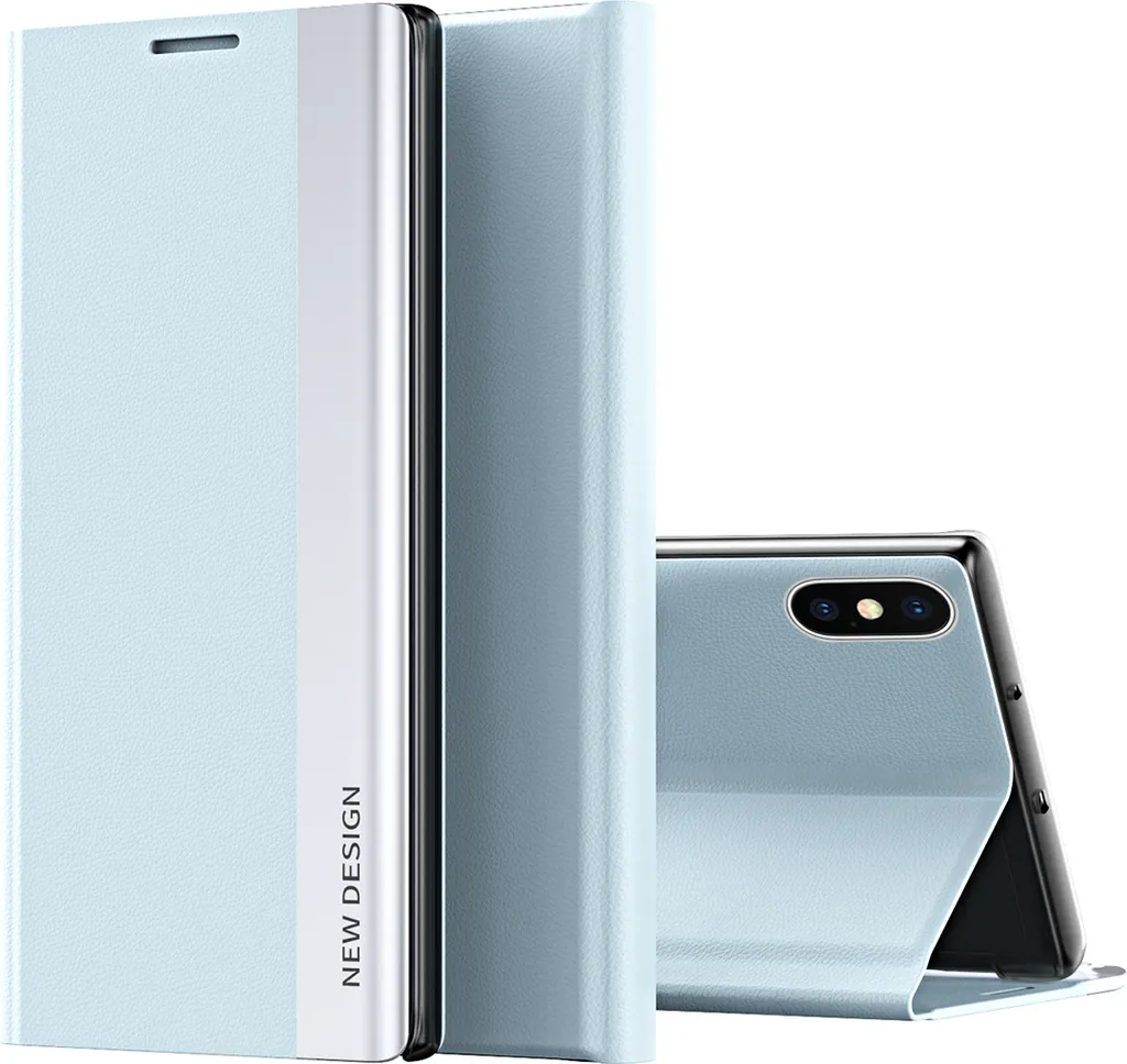 custodia per iPhone XS, custodia magnetica in Finto cuoio con funzione stand per iPhone X / iPhone XS blu