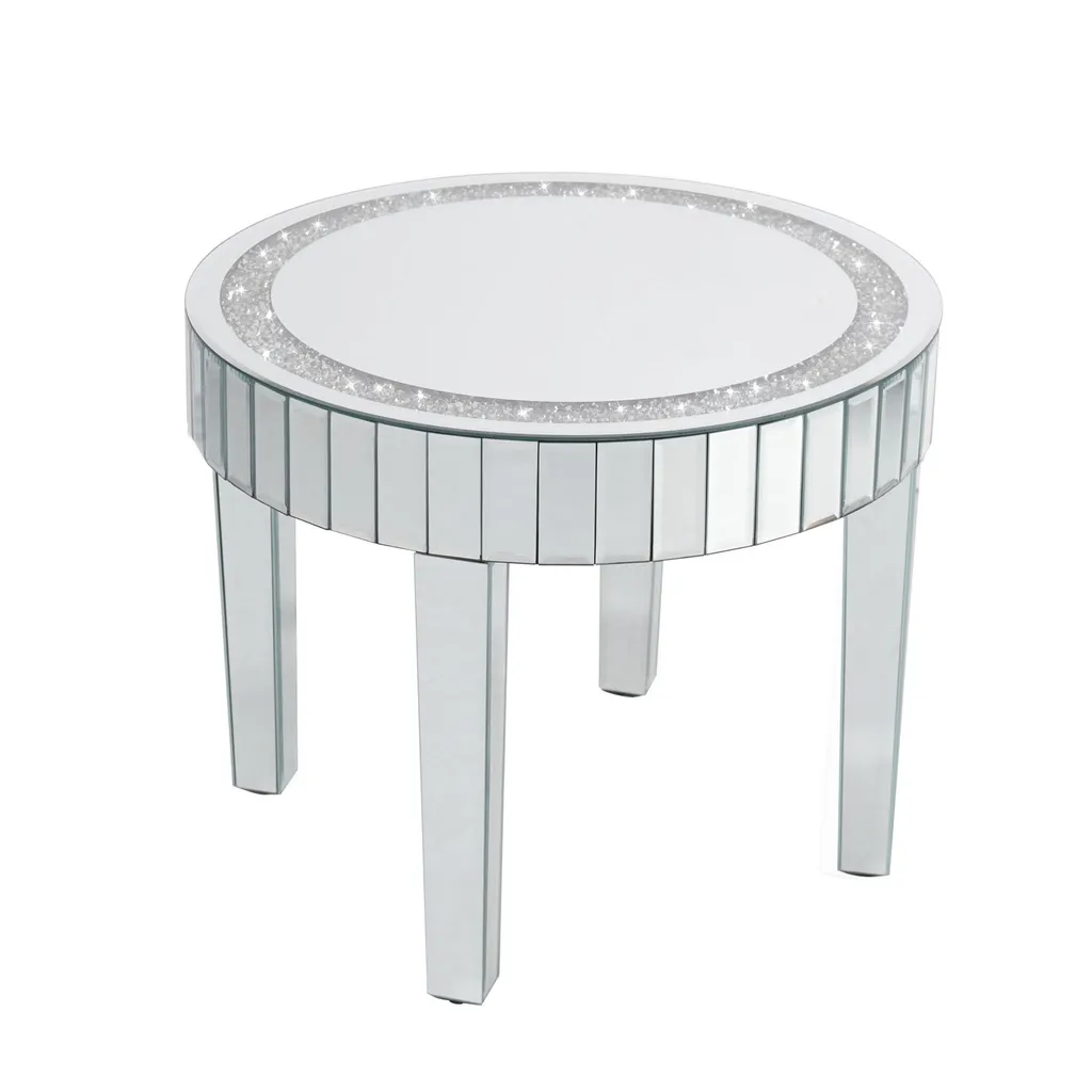 Table basse miroir scintillante Vrygle Ø60 : table basse moderne argent - 12