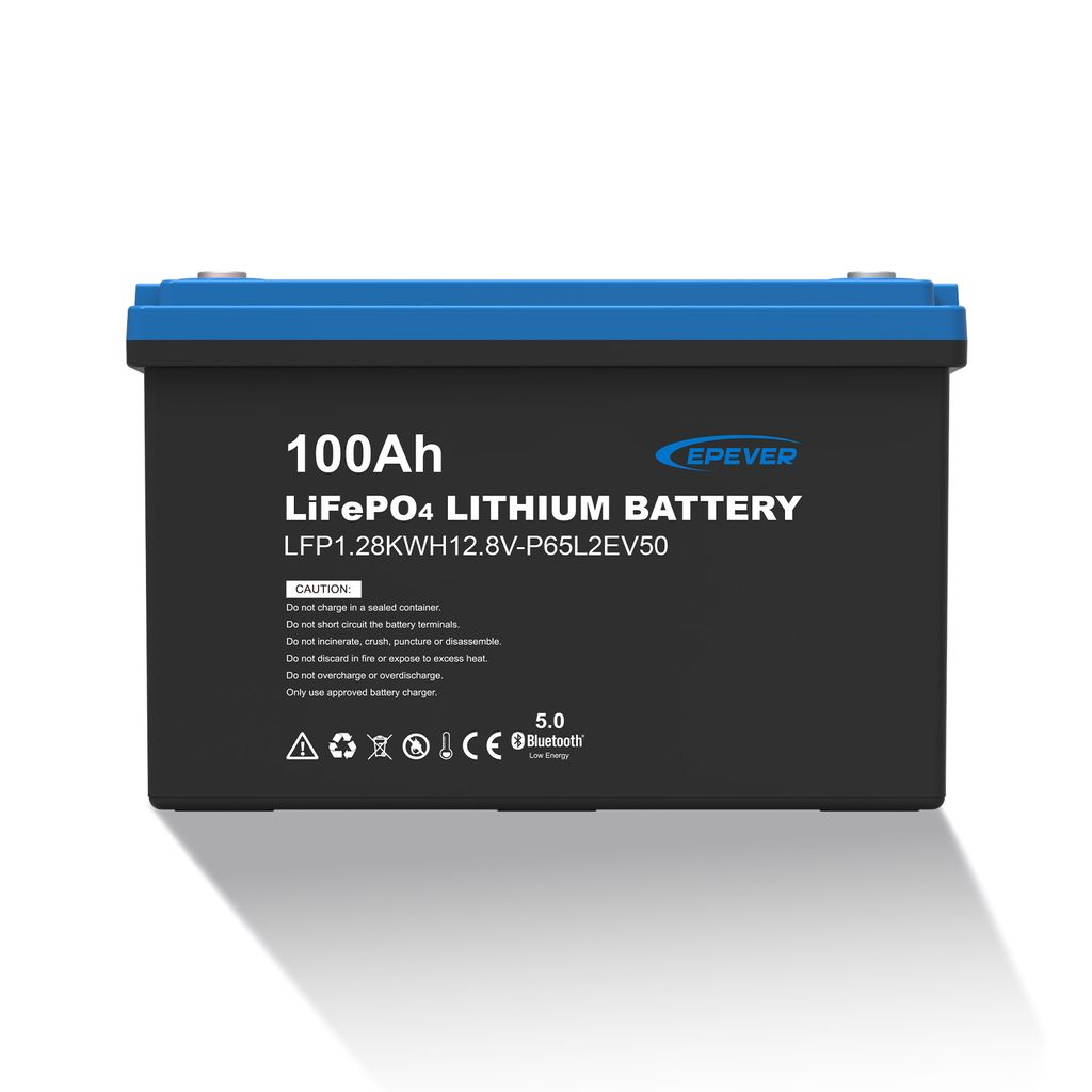 EPEVER Lithium LiFePO4 Batterie 12,8V, 100Ah mit integriertem BMS und APP, Selbstheizung unter 0°C, A-Klasse LiFePO4-Zellen, 0% MwSt