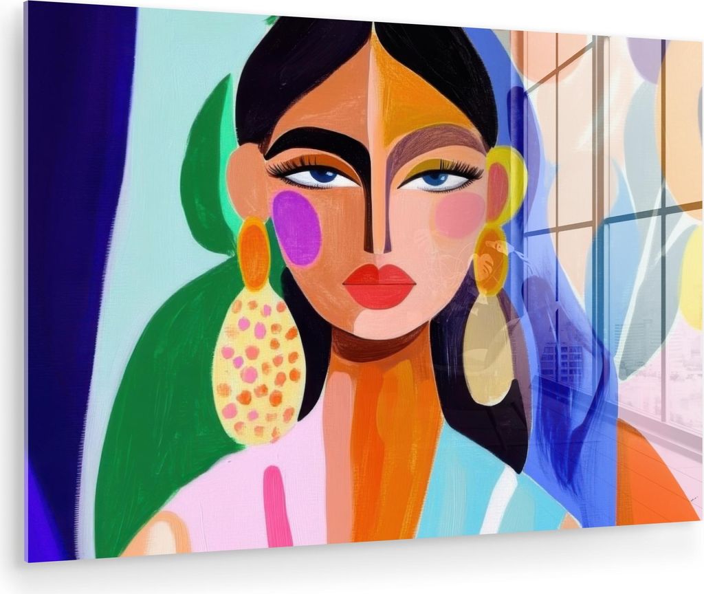 MuchoWow Glasbilder - Bilder auf Wandbild - Foto auf Glas Porträt - Frau - Modern 60x40 cm Wanddekoration aus Glas - Acrylglasbild - Acrylbilder -...