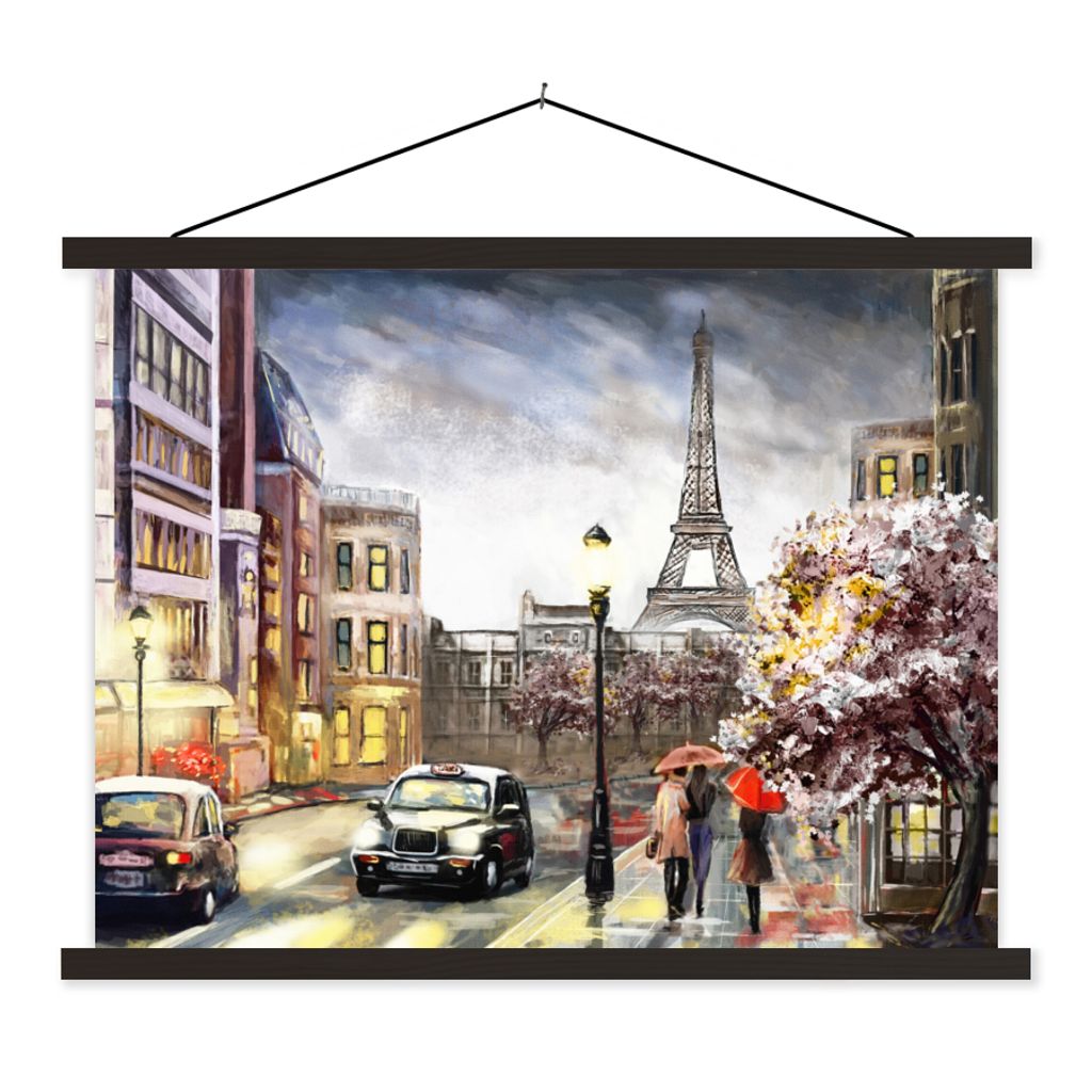 MuchoWow Textilposter Gemälde - Paris - Frankreich - Öl 120x90 cm mit schwarzem Rahmen - Aufhänger für Poster