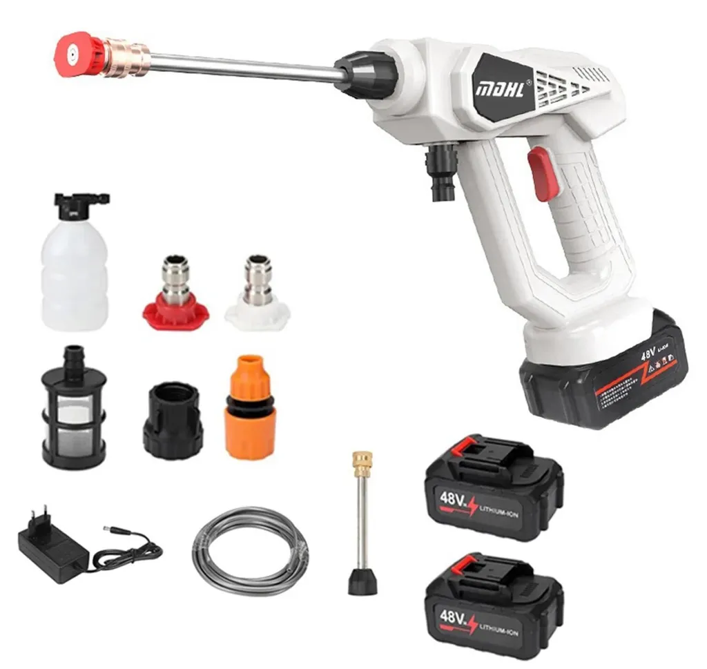 Nettoyeur haute pression sans fil 21V blanc avec 2 batteries et buses