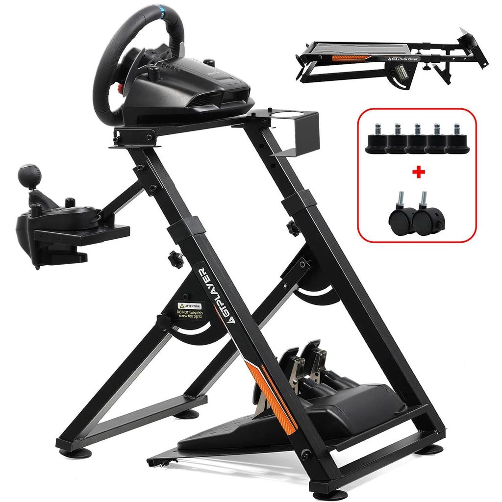 Racing Simulator Sitz mit Lenkradständer - GTS04 - Klappbarer Metallrahmen - Neigung und Höhe verstellbar - V1/V2 Halterung - Für PS4 Xbox PC - ...